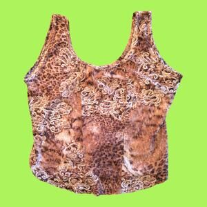 Y2k Sole' Brown Grunge Fairycore Lace Beaded Tank Top, L